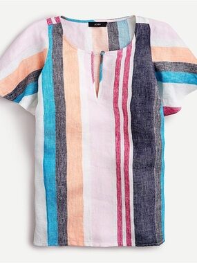 J CREW AL091 Ruffle sleeve top in mixed stripe linen size 12 / large